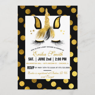 Invitación Baby Shower Gold y Black Unicorn