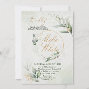 Invitación Baby Shower Gold y Green Design - It's a Boy Inv