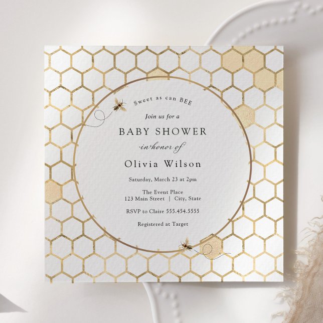 Invitación Baby Shower Golden Bee (Subido por el creador)