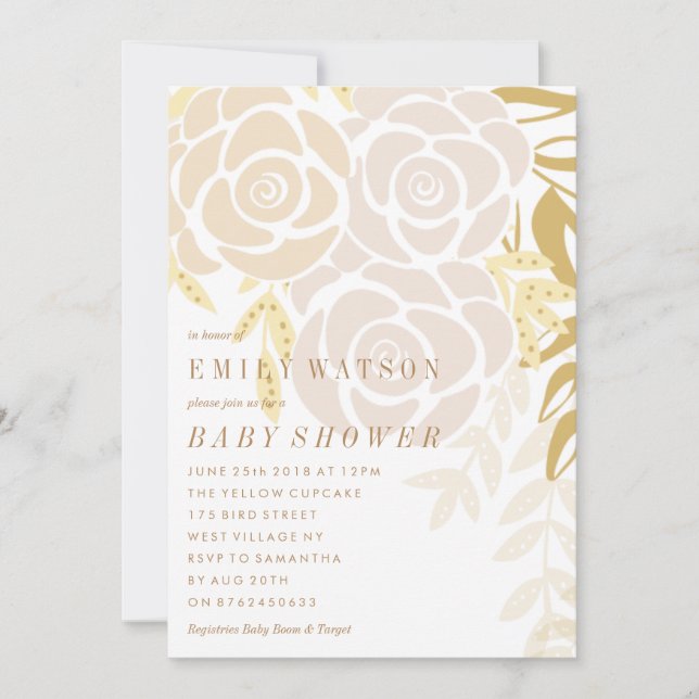 Invitación Baby Shower Golden Floral Bloom (Anverso)