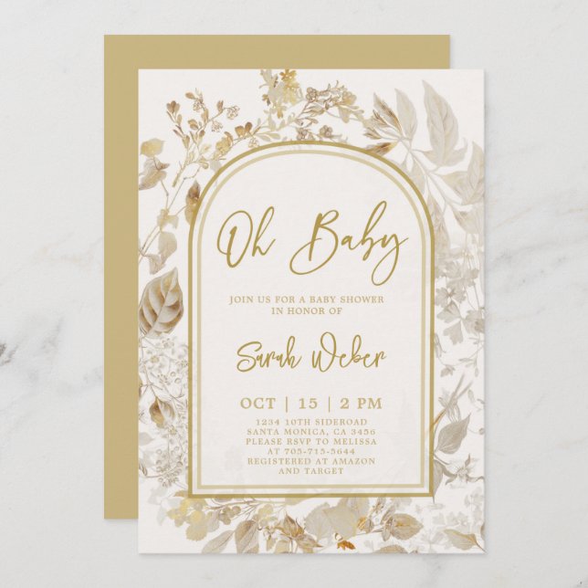 Invitación Baby Shower Golden Vintage (Anverso / Reverso)