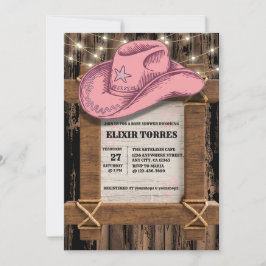 Invitación Baby Shower, Gorra de Cowgirl rustica