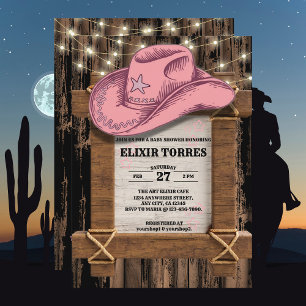 Invitación Baby Shower, Gorra de Cowgirl rustica