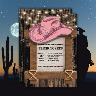 Invitación Baby Shower, Gorra de Cowgirl rustica