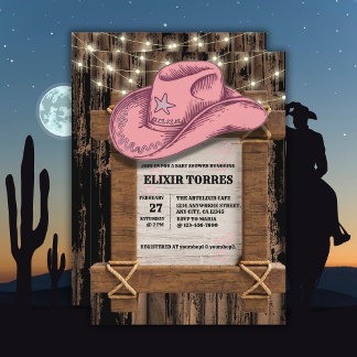 Invitación Baby Shower, Gorra de Cowgirl rustica