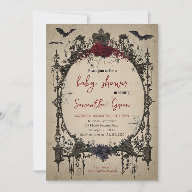 Invitación Baby Shower gótico de Halloween (Anverso)