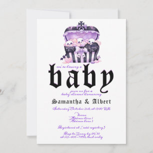 Invitación Baby Shower Gótico de Halloween con cráneo gótico
