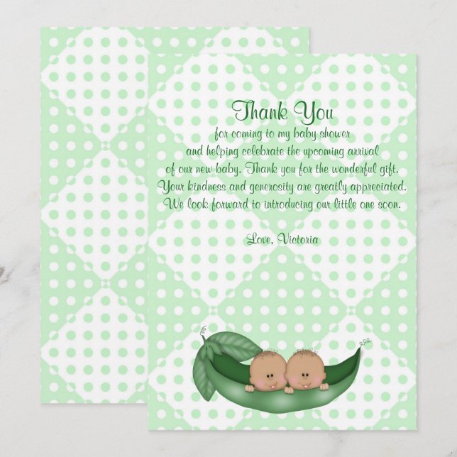 Invitación Baby Shower Gracias a gemelos mareándose en un pod (Anverso / Reverso)