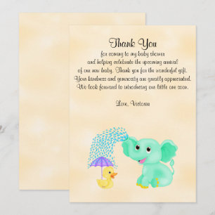 Invitación Baby Shower Gracias A Su Elefante Neutral De Géner