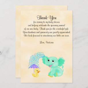 Invitación Baby Shower Gracias A Un Elefante Neutral De Géner