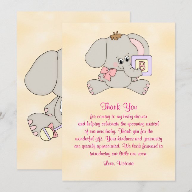 Invitación Baby Shower Gracias, Baby Elephant (Anverso / Reverso)