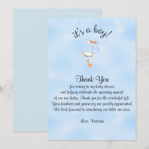 Invitación Baby Shower Gracias es una cigüeña de niño bebé