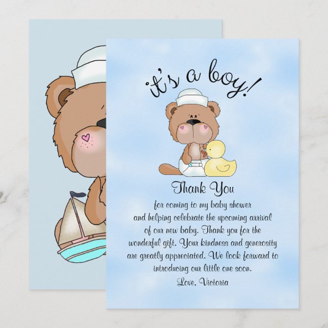 Invitación Baby Shower Gracias Teddy Bear (Anverso / Reverso)