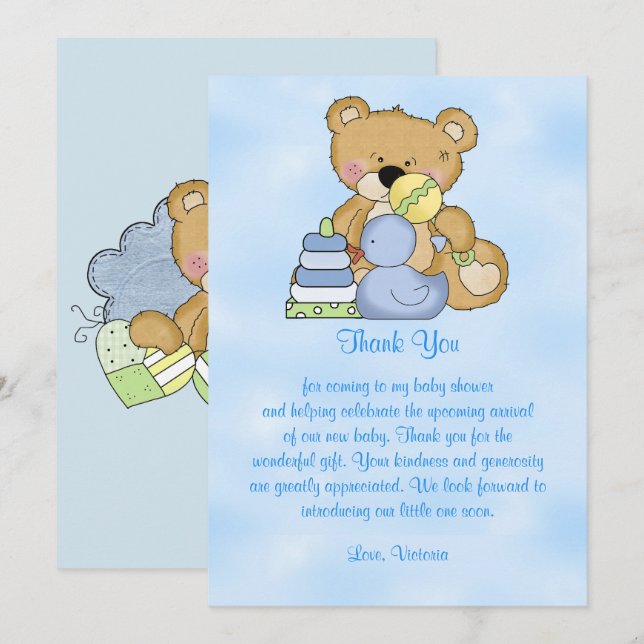 Invitación Baby Shower Gracias Teddy Bear (Anverso / Reverso)