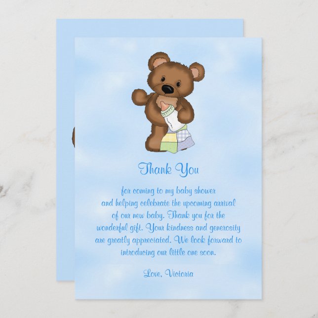 Invitación Baby Shower Gracias Teddy Bear (Anverso / Reverso)