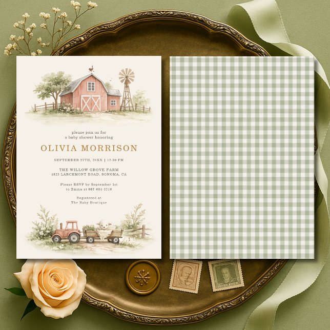Invitación Baby Shower Granja de Corta Gingham (Subido por el creador)
