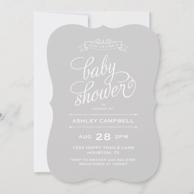 Invitación Baby Shower Gray Modern Typography (Anverso)