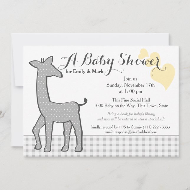 Invitación Baby Shower Gray Polka-dot Giraffe (Anverso)