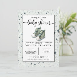 Invitación Baby Shower Green Baby High Tops