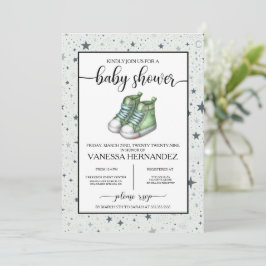 Invitación Baby Shower Green Baby High Tops