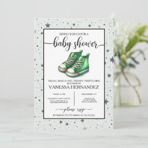 Invitación Baby Shower Green Baby High Tops