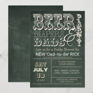 Invitación Baby Shower Green Chalkboard BEER Diapers & DADS