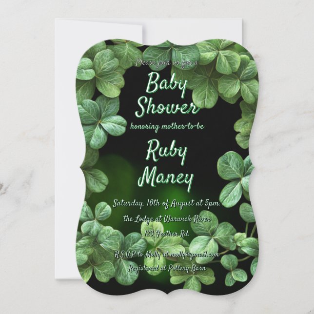 Invitación Baby Shower Green Clovers (Anverso)