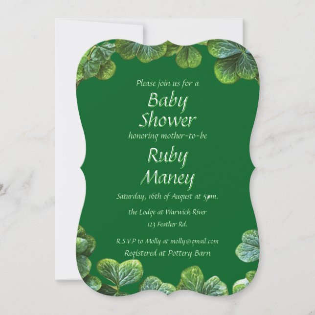 Invitación Baby Shower Green Clovers (Anverso)