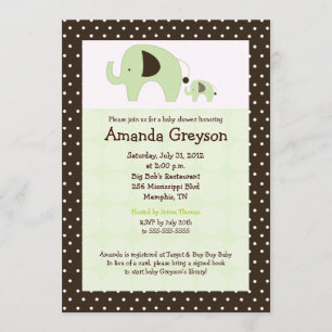 Invitación Baby Shower Green Dottie Elephant 5x7