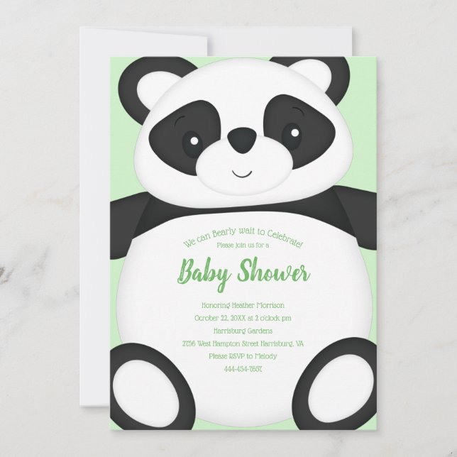 Invitación Baby Shower Green Panda Bear (Anverso)