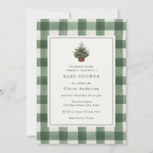 Baby Shower Green Plaid de Winter Evergreen Tree