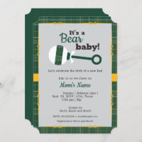 Baby Shower Green Plaid Rattle Bear