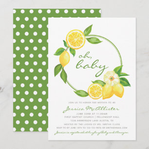 Invitación Baby Shower Green Polkadot de cítricos limoneros a