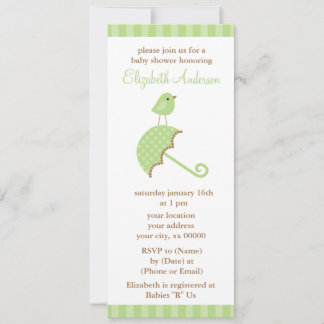 Invitación Baby Shower Green Umbrella Bird