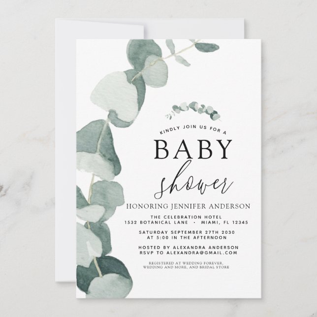 Invitación Baby Shower Greenery Eucalyptus (Anverso)