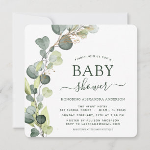 Invitación Baby Shower Greenery Eucalyptus Botanical Elegant