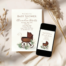 Invitación Baby Shower Greenery Watercolor Eucalyptus moderno