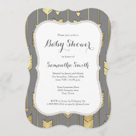 Invitación Baby Shower Grey and Golden Arrows