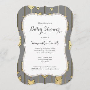 Invitación Baby Shower Grey and Golden Arrows