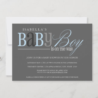 Invitación Baby Shower gris 5x7 - Azul