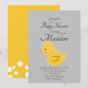 Invitación Baby Shower gris acuoso de pato de goma