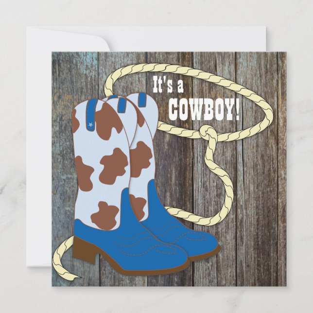 Invitación Baby Shower Gris and Blue Barn Wood Cowboy (Anverso)