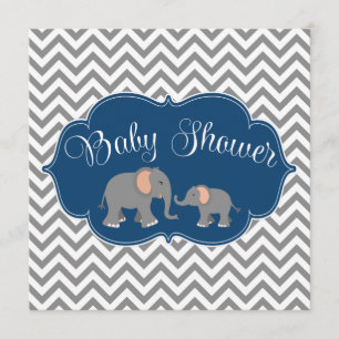 Invitación Baby Shower gris azul de la marina de elefante mod