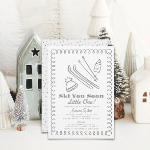 Invitación Baby Shower gris de piel azul dibujado a mano