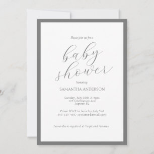 Invitación Baby Shower gris de script minimalista