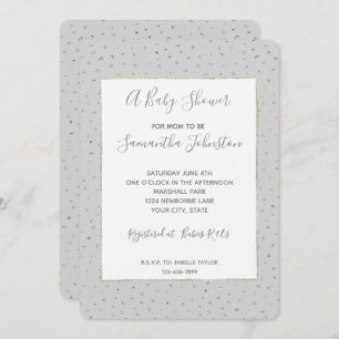 Invitación Baby Shower gris plateado confetti
