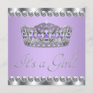 Invitación Baby Shower gris plateado y morado