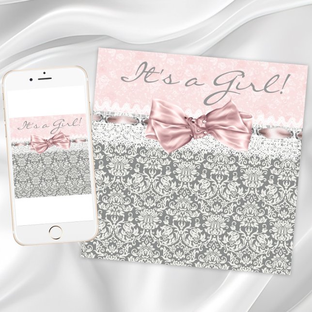 Invitación Baby Shower gris rosado chica (Pink and gray baby shower invitations. Instant download and printed invitations available.)