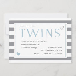 Invitación Baby Shower Gris & White Stripe Twins