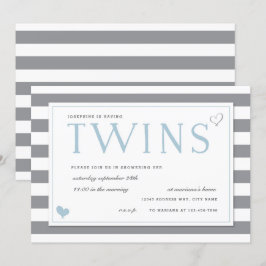 Invitación Baby Shower Gris & White Stripe Twins